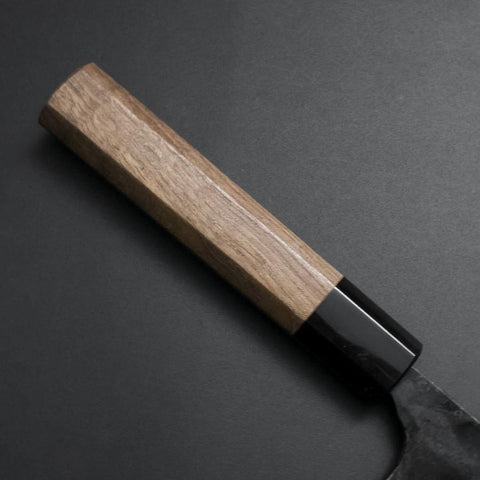 Santoku White Steel #1 Kurouchi Büffelhorn und Walnussholz Griff 165mm-[Musashi]-[Japan-Küchenmesser]