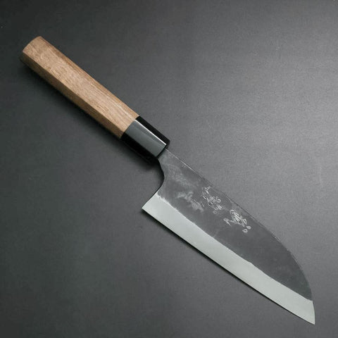 Santoku White Steel #1 Kurouchi Büffelhorn und Walnussholz Griff 165mm-[Musashi]-[Japan-Küchenmesser]