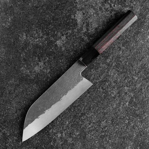 Santoku White Steel #1 Kurouchi Tsuchime Buffalo Ebony Handle 170mm (6.7”)-[Musashi]-[Japan-Küchenmesser]