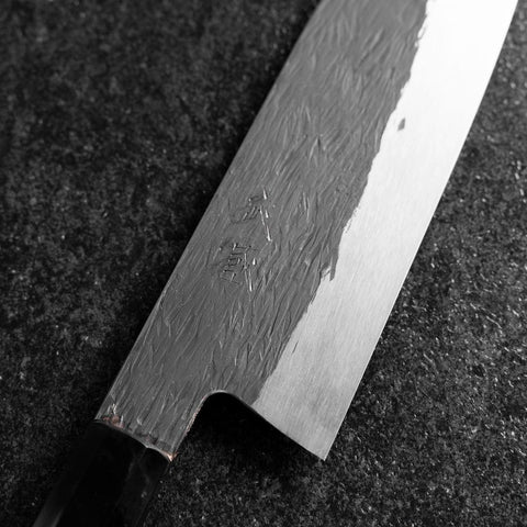 Santoku White Steel #1 Kurouchi Tsuchime Buffalo Ebony Handle 170mm (6.7”)-[Musashi]-[Japan-Küchenmesser]