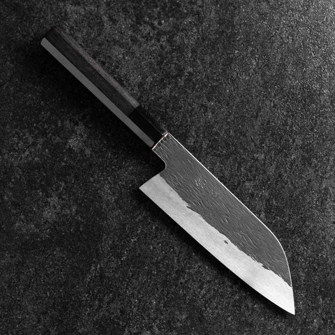 Santoku White Steel #1 Kurouchi Tsuchime Buffalo Ebony Handle 170mm (6.7”)-[Musashi]-[Japan-Küchenmesser]
