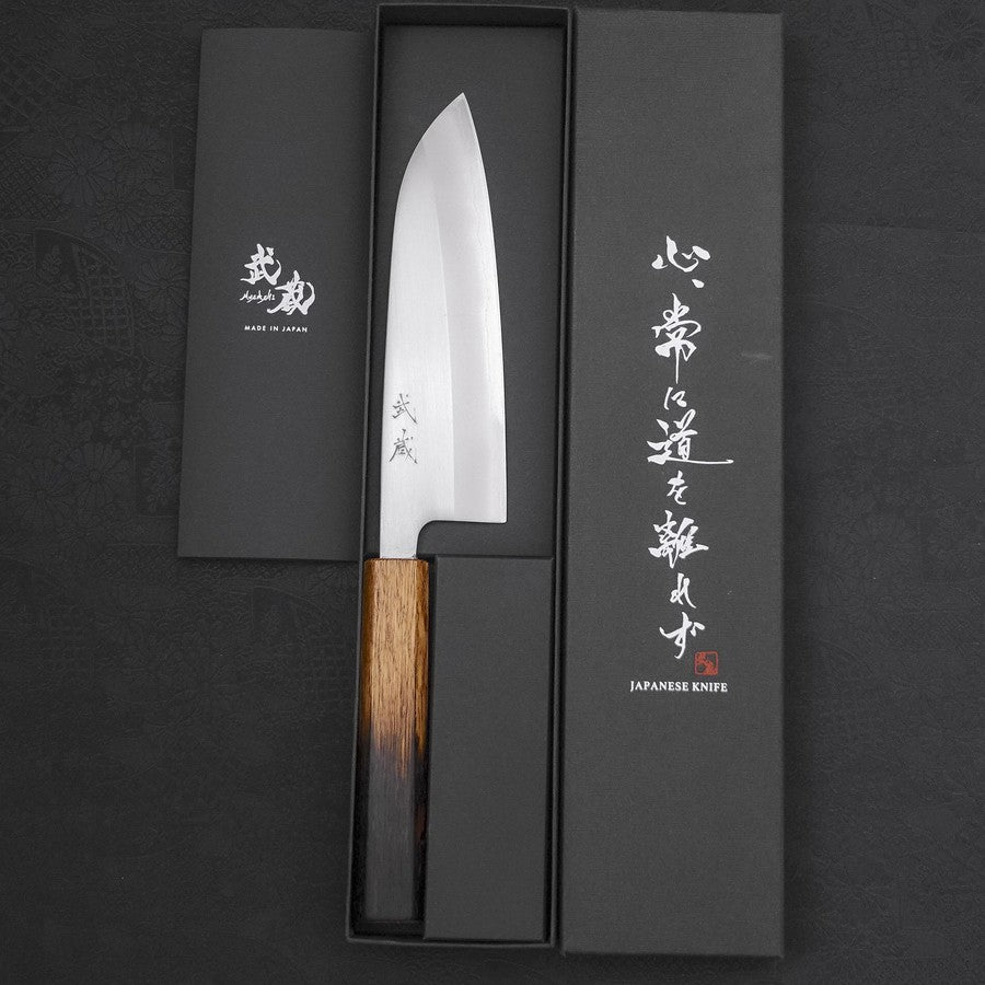 Santoku White Steel #1 Poliert Yaki Urushi Griff 165mm-[Musashi]-[Japan-Küchenmesser]