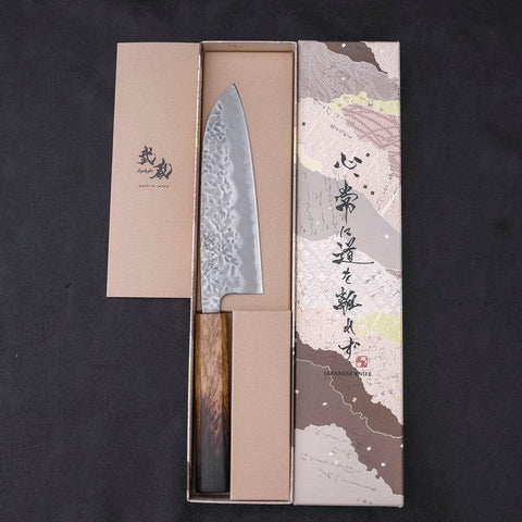Santoku White Steel #1 Tsuchime Sumi Urushi Griff 165mm-[Musashi]-[Japan-Küchenmesser]