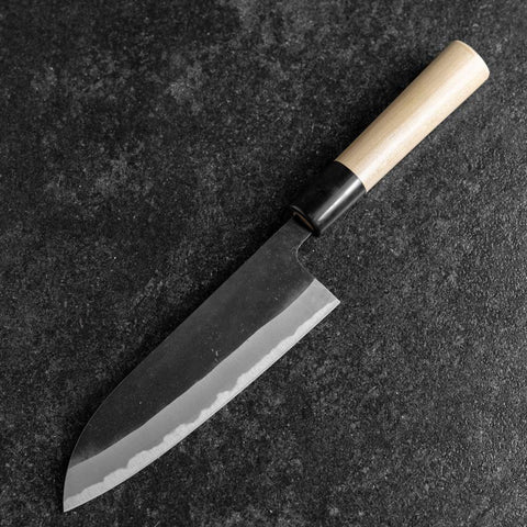 Santoku White Steel #2 Edelstahlummantelung Kurouchi Büffelhorn und Magnolienholz Griff (Kurigata) 170mm-[Musashi]-[Japan-Küchenmesser]
