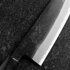 Santoku White Steel #2 Edelstahlummantelung Kurouchi Büffelhorn und Magnolienholz Griff (Kurigata) 170mm-[Musashi]-[Japan-Küchenmesser]