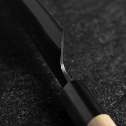 Santoku White Steel #2 Edelstahlummantelung Kurouchi Büffelhorn und Magnolienholz Griff (Kurigata) 170mm-[Musashi]-[Japan-Küchenmesser]