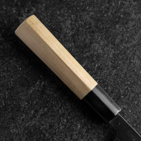 Santoku White Steel #2 Edelstahlummantelung Kurouchi Büffelhorn und Magnolienholz Griff (Kurigata) 170mm-[Musashi]-[Japan-Küchenmesser]