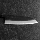 Santoku White Steel #2 Edelstahlummantelung Kurouchi Büffelhorn und Magnolienholz Griff (Kurigata) 170mm-[Musashi]-[Japan-Küchenmesser]