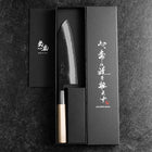Santoku White Steel #2 Edelstahlummantelung Kurouchi Büffelhorn und Magnolienholz Griff (Kurigata) 170mm-[Musashi]-[Japan-Küchenmesser]