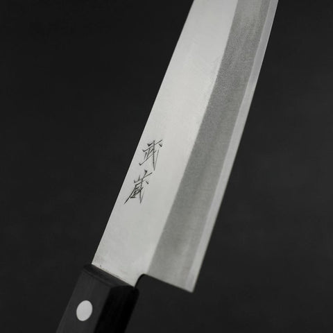 Santoku White Steel #2 Edelstahlummantelung Poliert Schwarzer Westlicher Griff 170mm-[Musashi]-[Japan-Küchenmesser]