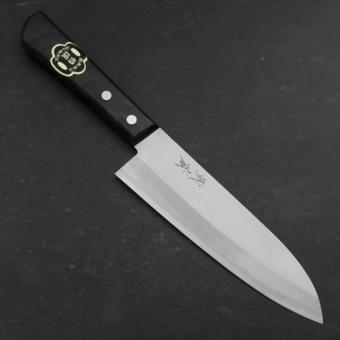 Santoku White Steel #2 Edelstahlummantelung Poliert Schwarzer Westlicher Griff 170mm-[Musashi]-[Japan-Küchenmesser]