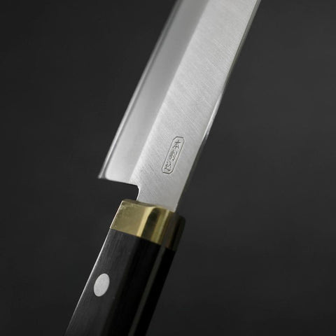 Santoku White Steel #2 Edelstahlummantelung Poliert Westlicher Griff in Schwarz mit Kupfer Tsuba 170mm-[Musashi]-[Japan-Küchenmesser]