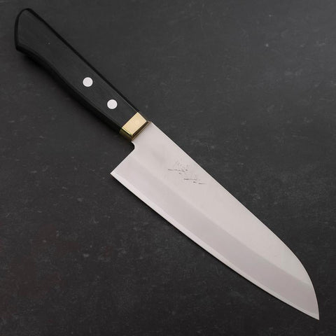 Santoku White Steel #2 Edelstahlummantelung Poliert Westlicher Griff in Schwarz mit Kupfer Tsuba 170mm-[Musashi]-[Japan-Küchenmesser]