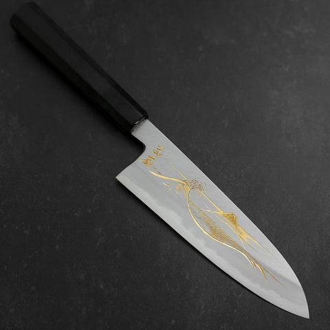 Santoku White Steel #2 Kasumi Chokin Nami Fuji Büffelhorn und Ebenholz Griff 180mm-[Musashi]-[Japan-Küchenmesser]