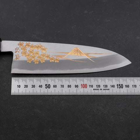Santoku White Steel #2 Kasumi Chokin Sakura Fuji Buffalo Ebony Handle 180mm (7”)-[Musashi]-[Japan-Küchenmesser]
