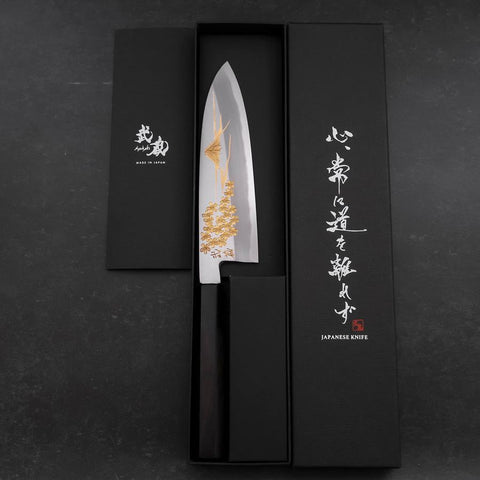 Santoku White Steel #2 Kasumi Chokin Sakura Fuji Buffalo Ebony Handle 180mm (7”)-[Musashi]-[Japan-Küchenmesser]