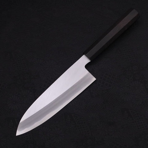 Santoku White Steel #2 Kasumi Chokin "Samurai Im Neumond" Büffelhorn und Ebenholz Griff 180mm-[Musashi]-[Japan-Küchenmesser]