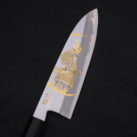 Santoku White Steel #2 Kasumi Chokin "Samurai Im Neumond" Büffelhorn und Ebenholz Griff 180mm-[Musashi]-[Japan-Küchenmesser]