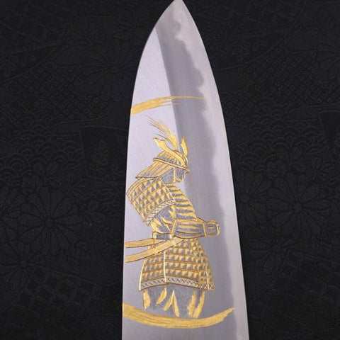Santoku White Steel #2 Kasumi Chokin "Samurai Im Neumond" Büffelhorn und Ebenholz Griff 180mm-[Musashi]-[Japan-Küchenmesser]