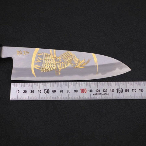 Santoku White Steel #2 Kasumi Chokin "Samurai Im Neumond" Büffelhorn und Ebenholz Griff 180mm-[Musashi]-[Japan-Küchenmesser]