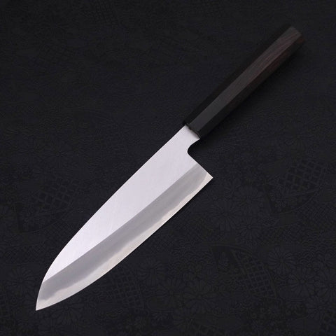 Santoku White Steel #2 Kasumi Chokin "Samurai Im Vollmond" Büffelhorn und Ebenholz Griff 180mm-[Musashi]-[Japan-Küchenmesser]