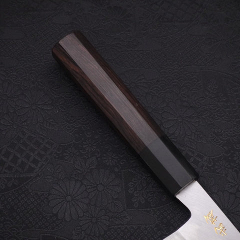 Santoku White Steel #2 Kasumi Chokin "Samurai Im Vollmond" Büffelhorn und Ebenholz Griff 180mm-[Musashi]-[Japan-Küchenmesser]
