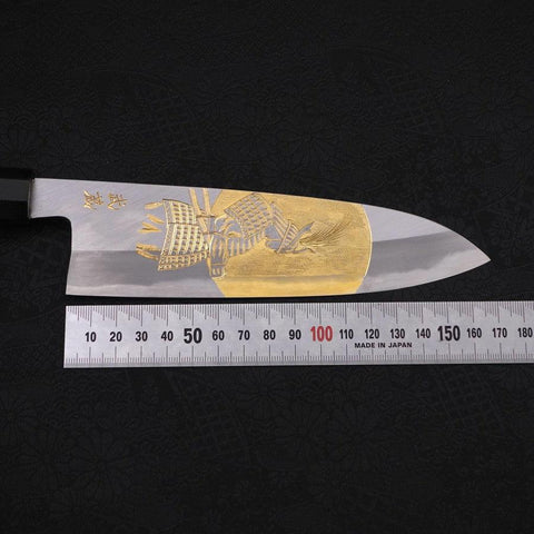 Santoku White Steel #2 Kasumi Chokin "Samurai Im Vollmond" Büffelhorn und Ebenholz Griff 180mm-[Musashi]-[Japan-Küchenmesser]
