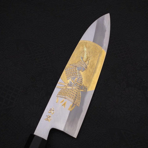 Santoku White Steel #2, Kasumi Chokin "Samurai im Vollmond" Büffelhorn und Ebenholz Griff, 180mm-[Musashi]-[Japan-Küchenmesser]