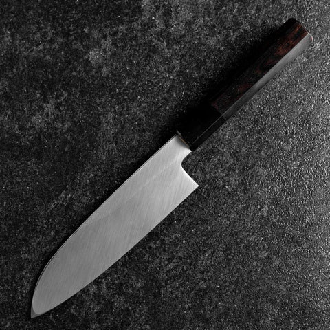 Santoku White Steel #2 Kasumi Einfache Fase Chokin Sakura-Fuji Büffelhorn und Ebenholz Griff 155mm-[Musashi]-[Japan-Küchenmesser]