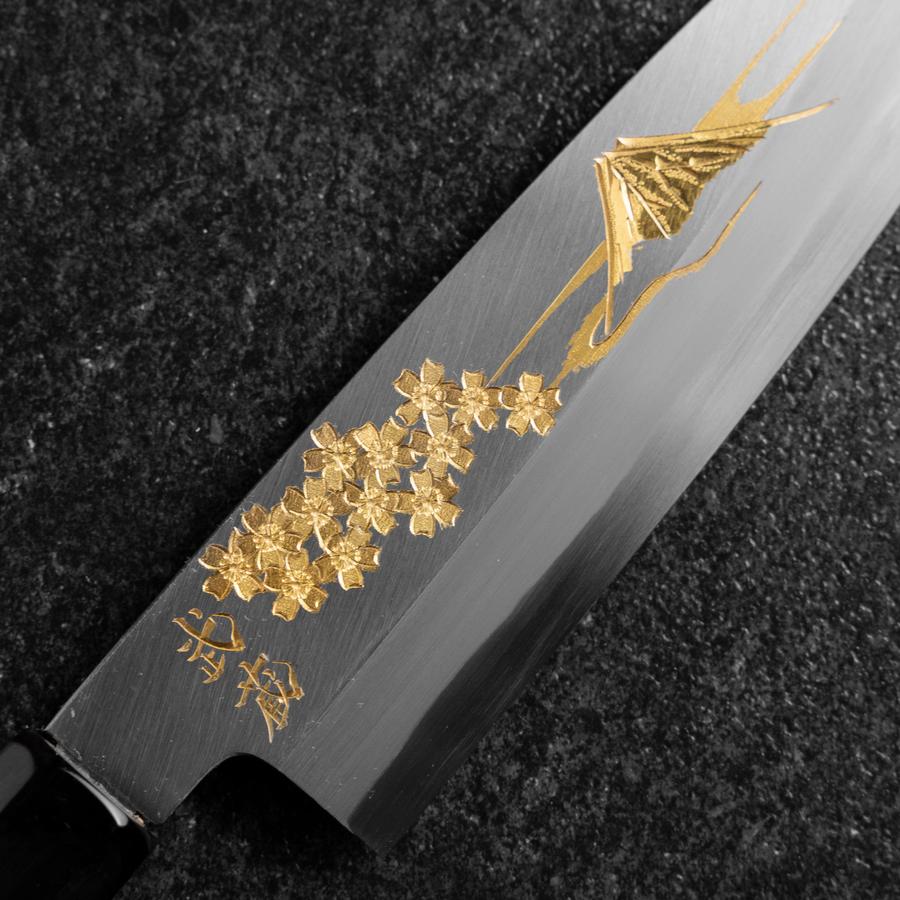 Santoku White Steel #2 Kasumi Single Bevel Chokin Sakura-Fuji Buffalo Ebony Handle 155mm (6.1”)-[Musashi]-[Japanese-Kitchen-Knives]