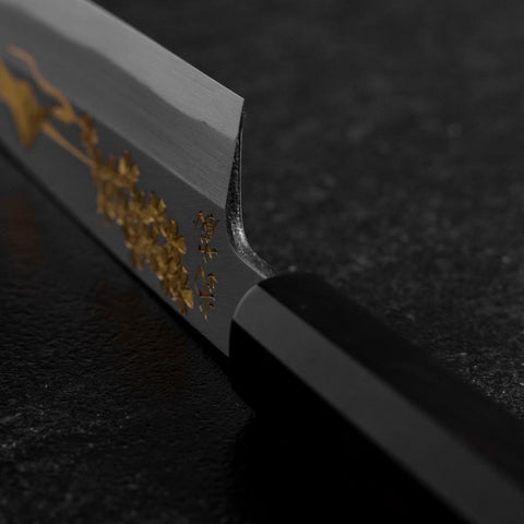 Santoku White Steel #2 Kasumi Einfache Fase Chokin Sakura-Fuji Büffelhorn und Ebenholz Griff 155mm-[Musashi]-[Japan-Küchenmesser]