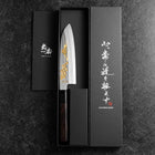 Santoku White Steel #2 Kasumi Einfache Fase Chokin Sakura-Fuji Büffelhorn und Ebenholz Griff 155mm-[Musashi]-[Japan-Küchenmesser]