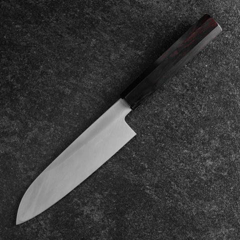 Santoku White Steel #2 Kasumi Einfache Fase Chokin Sakura Fünfstöckige Pagode Büffelhorn und Ebenholz Griff 155mm-[Musashi]-[Japan-Küchenmesser]