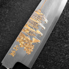 Santoku White Steel #2 Kasumi Einfache Fase Chokin Sakura Fünfstöckige Pagode Büffelhorn und Ebenholz Griff 155mm-[Musashi]-[Japan-Küchenmesser]