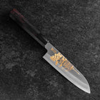 Santoku White Steel #2 Kasumi Einfache Fase Chokin Sakura Fünfstöckige Pagode Büffelhorn und Ebenholz Griff 155mm-[Musashi]-[Japan-Küchenmesser]