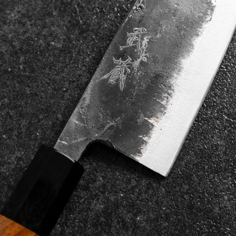 Santoku White Steel #2 Kurouchi Büffelhorn und Bubinga Griff 165mm-[Musashi]-[Japan-Küchenmesser]