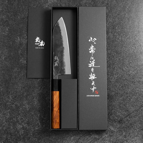 Santoku White Steel #2 Kurouchi Büffelhorn und Bubinga Griff 165mm-[Musashi]-[Japan-Küchenmesser]
