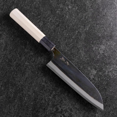 Santoku White Steel #2 Kurouchi Büffelhorn und Magnolienholz Griff 165mm-[Musashi]-[Japan-Küchenmesser]