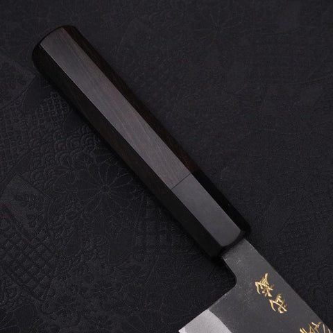 Santoku White Steel #2 Kurouchi Chokin "Bijin-Ga In Ukiyo-E" Büffelhorn und Ebenholz Griff 170mm-[Musashi]-[Japan-Küchenmesser]