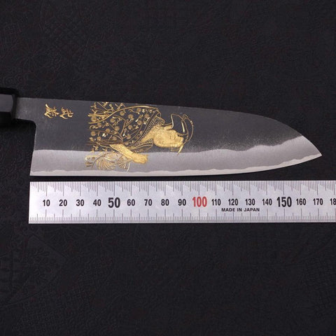 Santoku White Steel #2 Kurouchi Chokin "Bijin-Ga In Ukiyo-E" Büffelhorn und Ebenholz Griff 170mm-[Musashi]-[Japan-Küchenmesser]