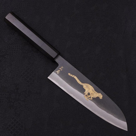 Santoku White Steel #2, Kurouchi Chokin "Gepard" Büffelhorn und Ebenholz Griff, 170mm-[Musashi]-[Japan-Küchenmesser]