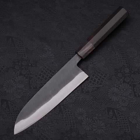 Santoku White Steel #2 Kurouchi Chokin "Samurai Im Neumond" Büffelhorn und Ebenholz Griff 170mm-[Musashi]-[Japan-Küchenmesser]