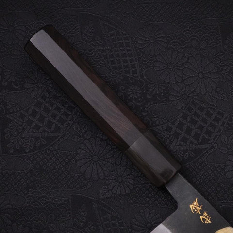 Santoku White Steel #2 Kurouchi Chokin "Samurai Im Neumond" Büffelhorn und Ebenholz Griff 170mm-[Musashi]-[Japan-Küchenmesser]