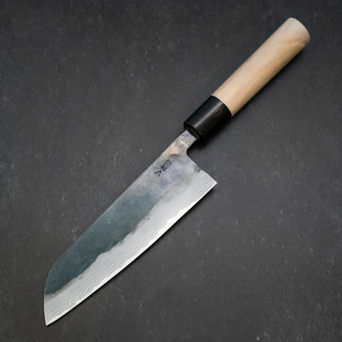 Santoku White Steel #2 Kurouchi Damast Büffelhorn und Magnolienholz Griff 165mm-[Musashi]-[Japan-Küchenmesser]