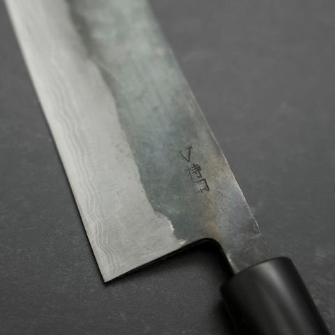 Santoku White Steel #2 Kurouchi Damast Büffelhorn und Magnolienholz Griff 165mm-[Musashi]-[Japan-Küchenmesser]
