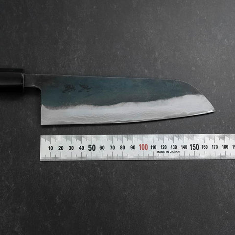 Santoku White Steel #2 Kurouchi Damast Büffelhorn und Magnolienholz Griff 165mm-[Musashi]-[Japan-Küchenmesser]