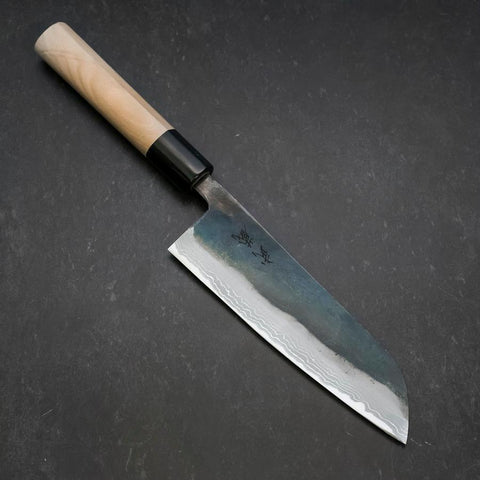 Santoku White Steel #2 Kurouchi Damast Büffelhorn und Magnolienholz Griff 165mm-[Musashi]-[Japan-Küchenmesser]