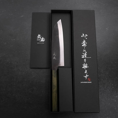 Santoku White Steel #2 Kurouchi Grüner Urushi Griff 165mm-[Musashi]-[Japan-Küchenmesser]