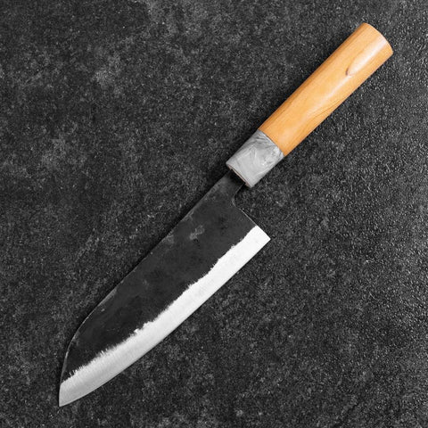 Santoku White Steel #2 Kurouchi Kirschholz Griff 165mm-[Musashi]-[Japan-Küchenmesser]