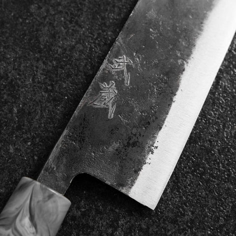 Santoku White Steel #2 Kurouchi Kirschholz Griff 165mm-[Musashi]-[Japan-Küchenmesser]